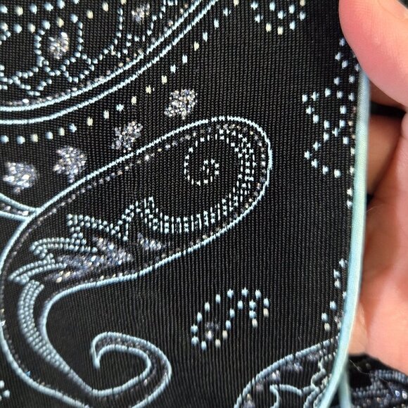 Alex Evenings Black Blue Glitter Paisley Slinky Knit Mock Neck Topper Jacket - Picture 5 of 8